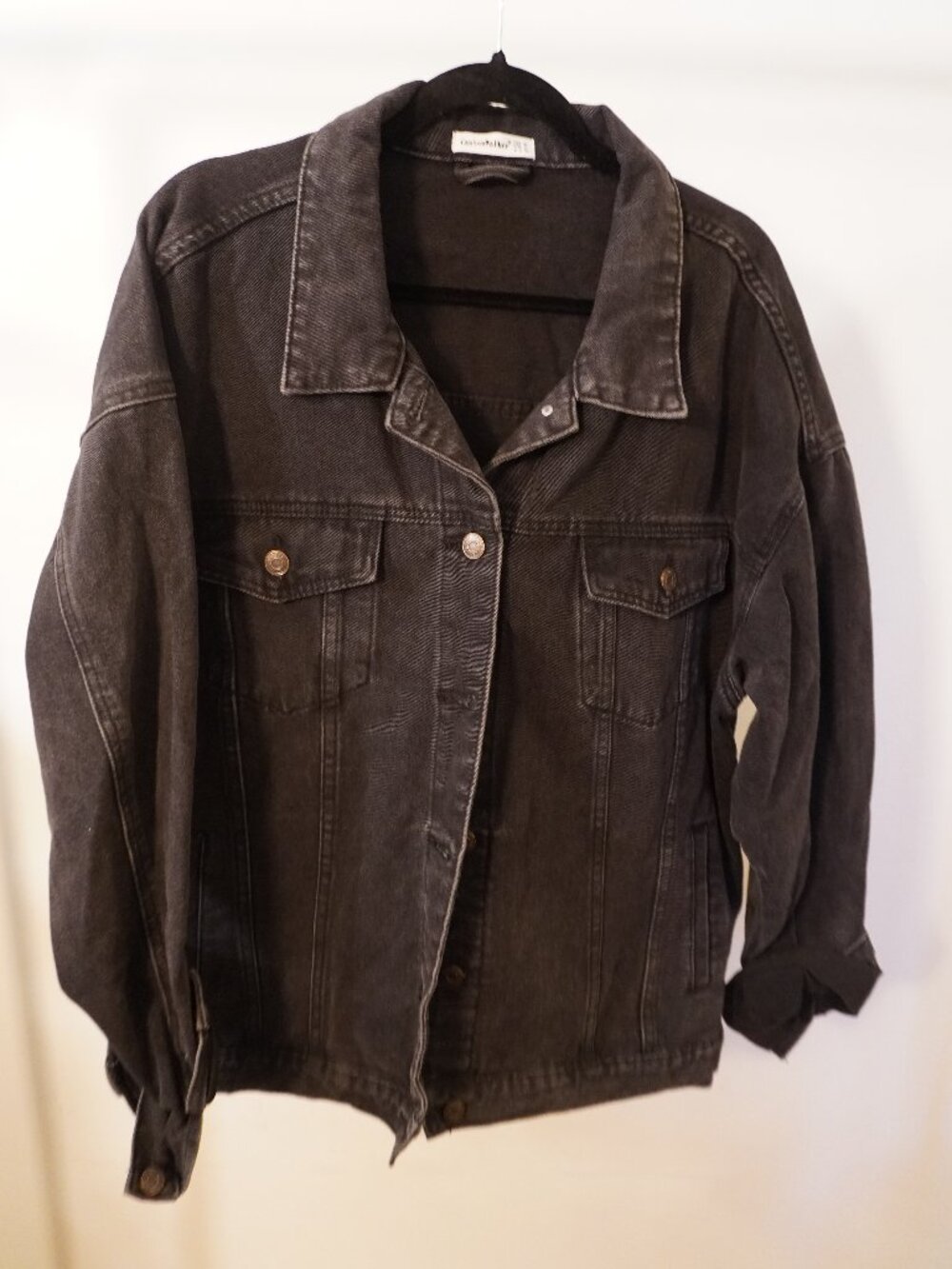 CantonWalker Washed Black Oversized Denim Jacket – L/XL
